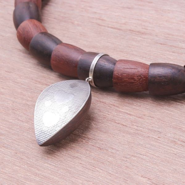 Alternate image for Sterling Silver and Wood Beaded Pendant Necklace Fascinating Leaf