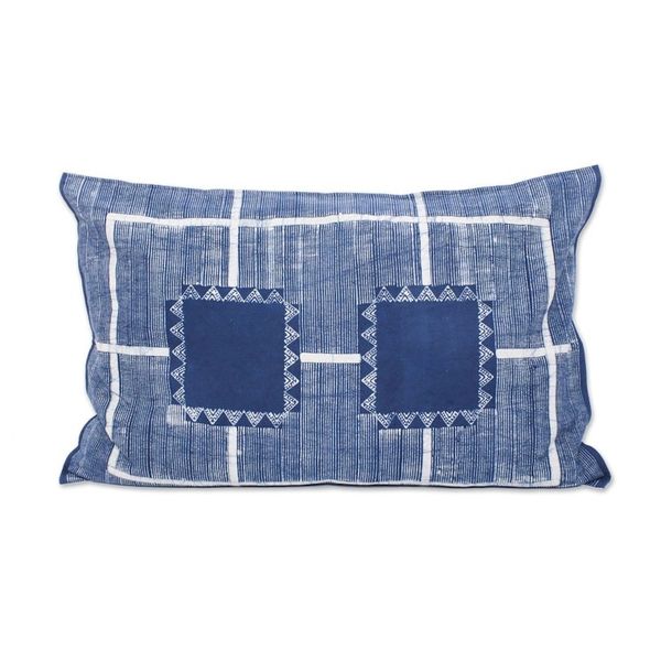 Alternate image for Batik Cotton Sham in Indigo from Thailand Energetic Stripes
