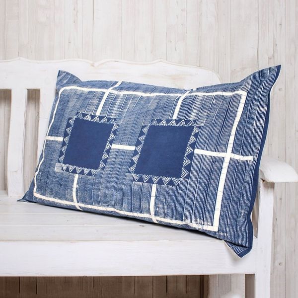 Alternate image for Batik Cotton Sham in Indigo from Thailand Energetic Stripes