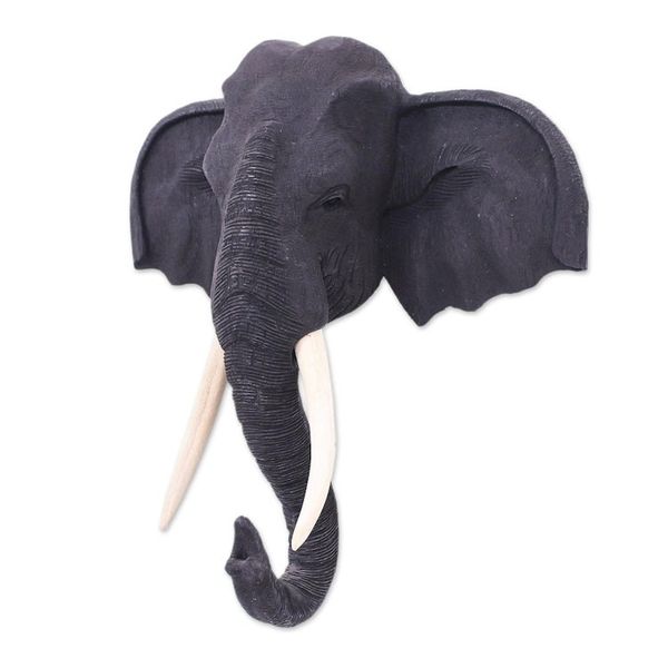 Alternate image for Black Teak Wood Elephant Sculpture Knowing in Black
