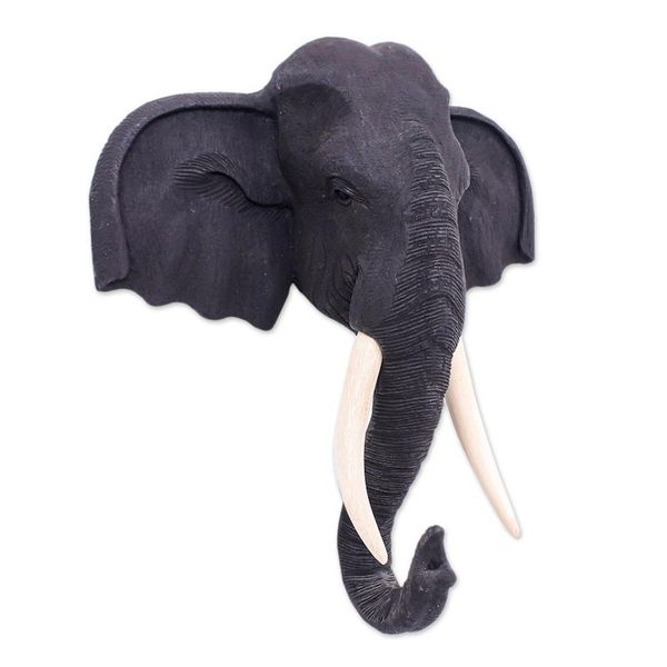 Alternate image for Black Teak Wood Elephant Sculpture Knowing in Black