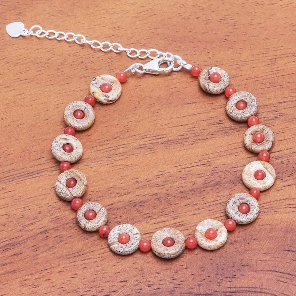 Handmade Jasper and Carnelian Beaded Bracelet 'Evening Sun'