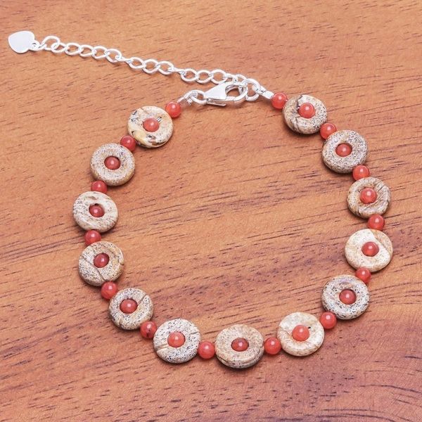 Alternate image for Handmade Jasper and Carnelian Beaded Bracelet Evening Sun