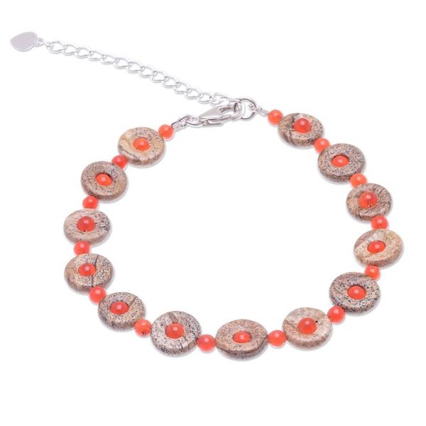 Alternate image for Handmade Jasper and Carnelian Beaded Bracelet Evening Sun