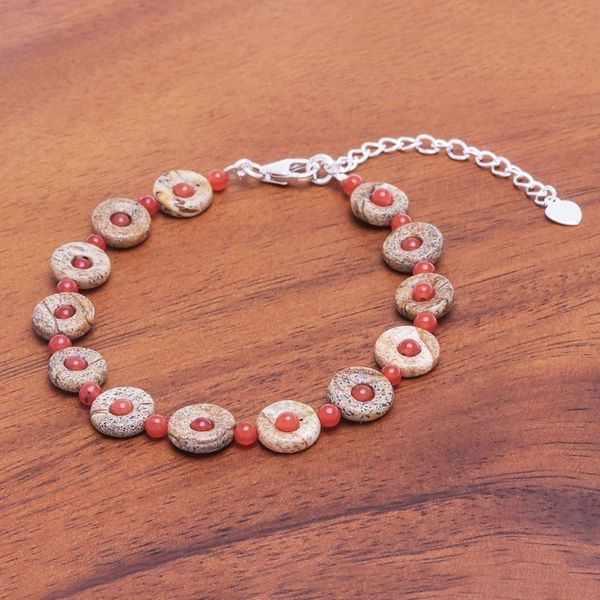 Alternate image for Handmade Jasper and Carnelian Beaded Bracelet Evening Sun