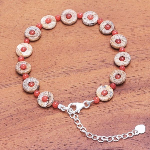 Alternate image for Handmade Jasper and Carnelian Beaded Bracelet Evening Sun