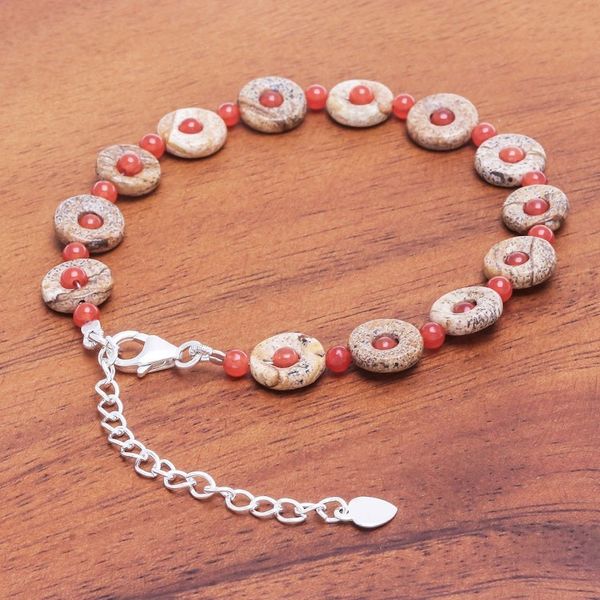 Alternate image for Handmade Jasper and Carnelian Beaded Bracelet Evening Sun