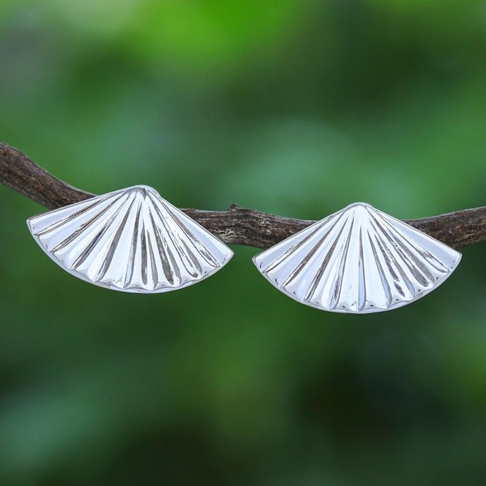 Sterling Silver Drop Earrings with Handheld Fan Motif 'Asian Fan'