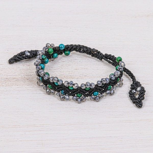 Alternate image for Serpentine Beaded Cord Bracelet with Sliding Knot Shiny Forest in Black