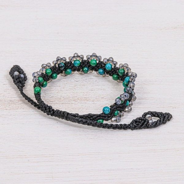 Alternate image for Serpentine Beaded Cord Bracelet with Sliding Knot Shiny Forest in Black