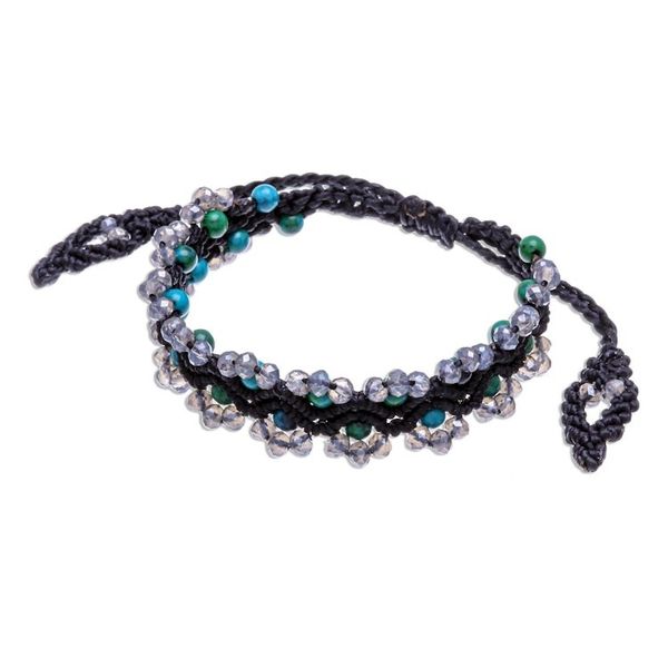 Alternate image for Serpentine Beaded Cord Bracelet with Sliding Knot Shiny Forest in Black