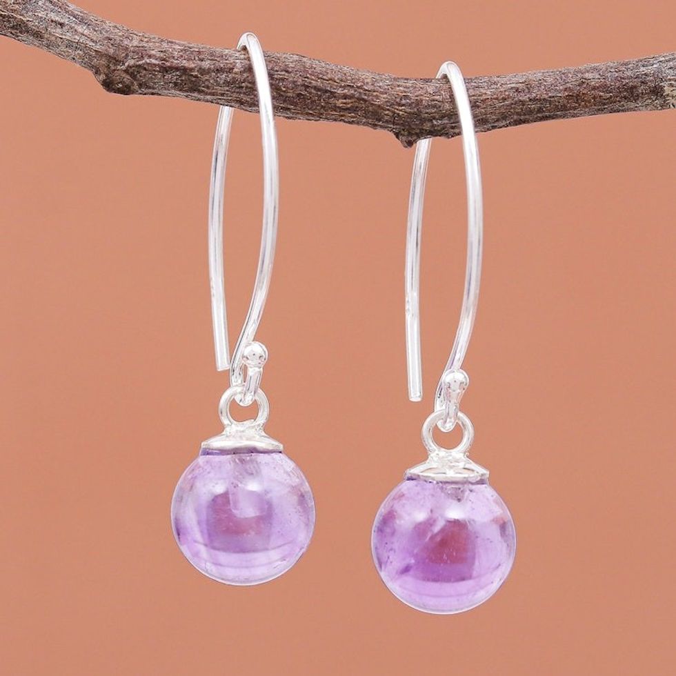 Amethyst Bead Sterling Silver Dangle Earrings 'Lunar Lilac'