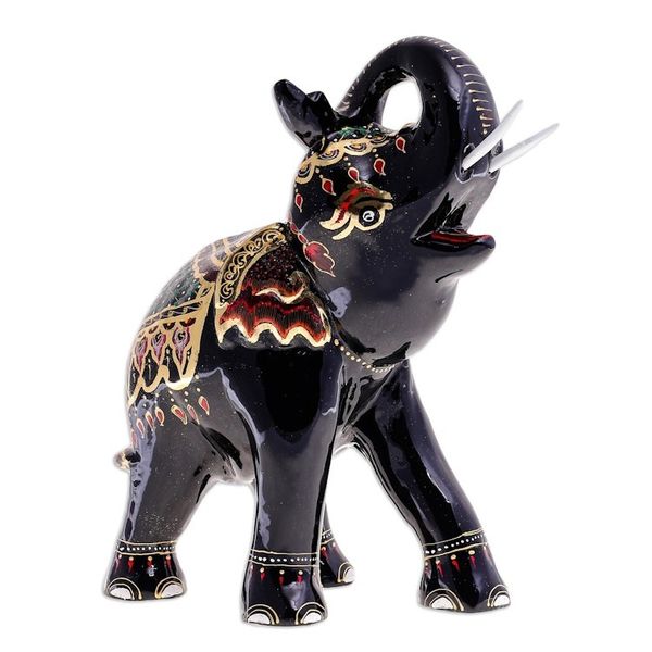 Alternate image for Gold-Accented Lacquerware Elephant Sculpture Royal Trumpeter