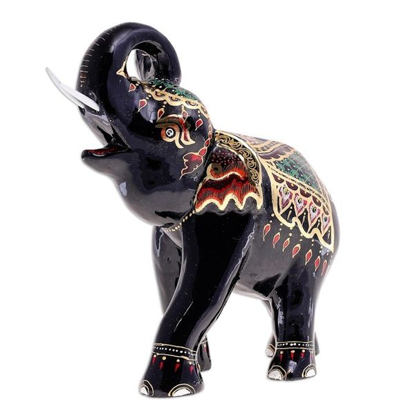 Alternate image for Gold-Accented Lacquerware Elephant Sculpture Royal Trumpeter