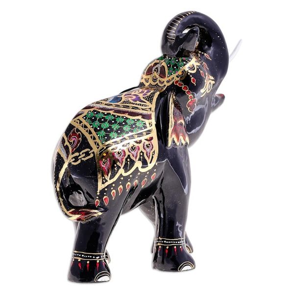 Alternate image for Gold-Accented Lacquerware Elephant Sculpture Royal Trumpeter