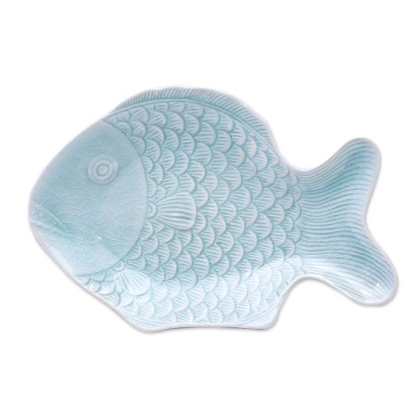 Alternate image for Aqua Celadon Ceramic Fish Serving Plate Mae Ping Fish in Aqua