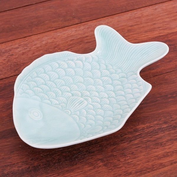 Alternate image for Aqua Celadon Ceramic Fish Serving Plate Mae Ping Fish in Aqua