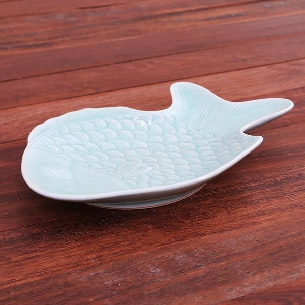 Alternate image for Aqua Celadon Ceramic Fish Serving Plate Mae Ping Fish in Aqua