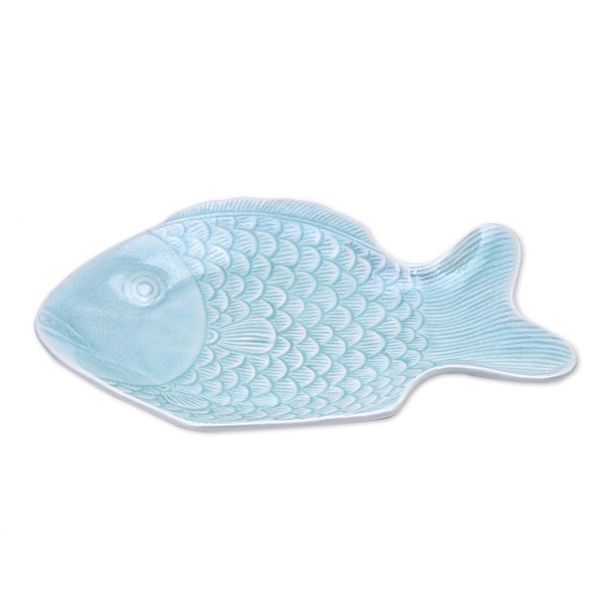 Alternate image for Aqua Celadon Ceramic Fish Serving Plate Mae Ping Fish in Aqua