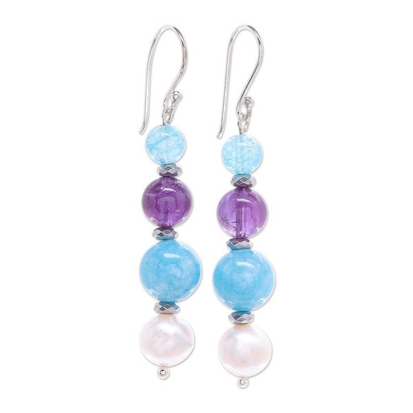 Alternate image for Cultured Freshwater Pearl and Quartz Dangle Earrings Electric Jolt