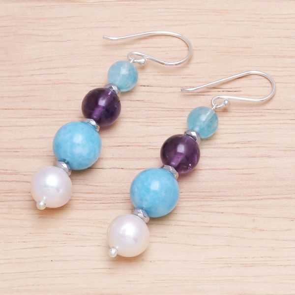 Alternate image for Cultured Freshwater Pearl and Quartz Dangle Earrings Electric Jolt