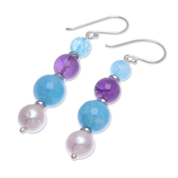 Alternate image for Cultured Freshwater Pearl and Quartz Dangle Earrings Electric Jolt