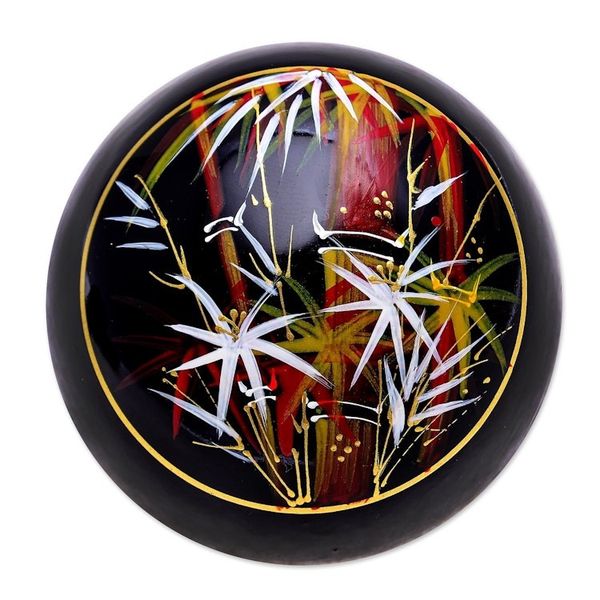 Alternate image for Round Lacquerware Wood Boxes Pair Bamboo Flair