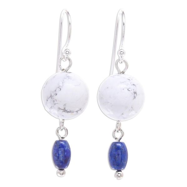 Alternate image for Hand Crafted Howlite and Lapis Lazuli Dangle Earrings Winter Traveler