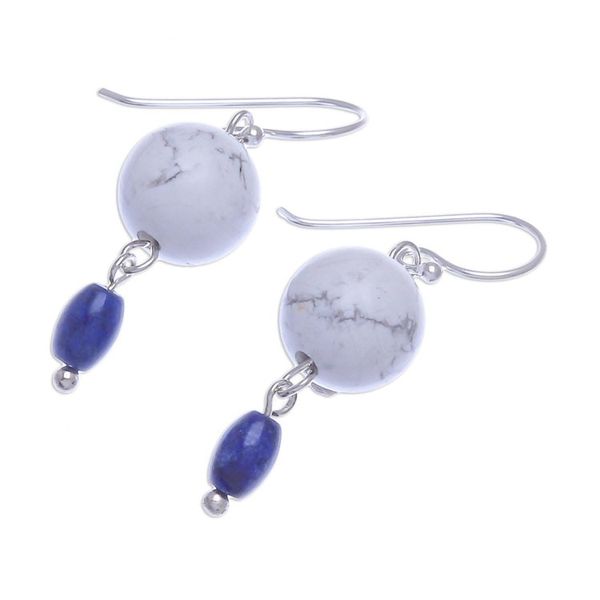 Alternate image for Hand Crafted Howlite and Lapis Lazuli Dangle Earrings Winter Traveler