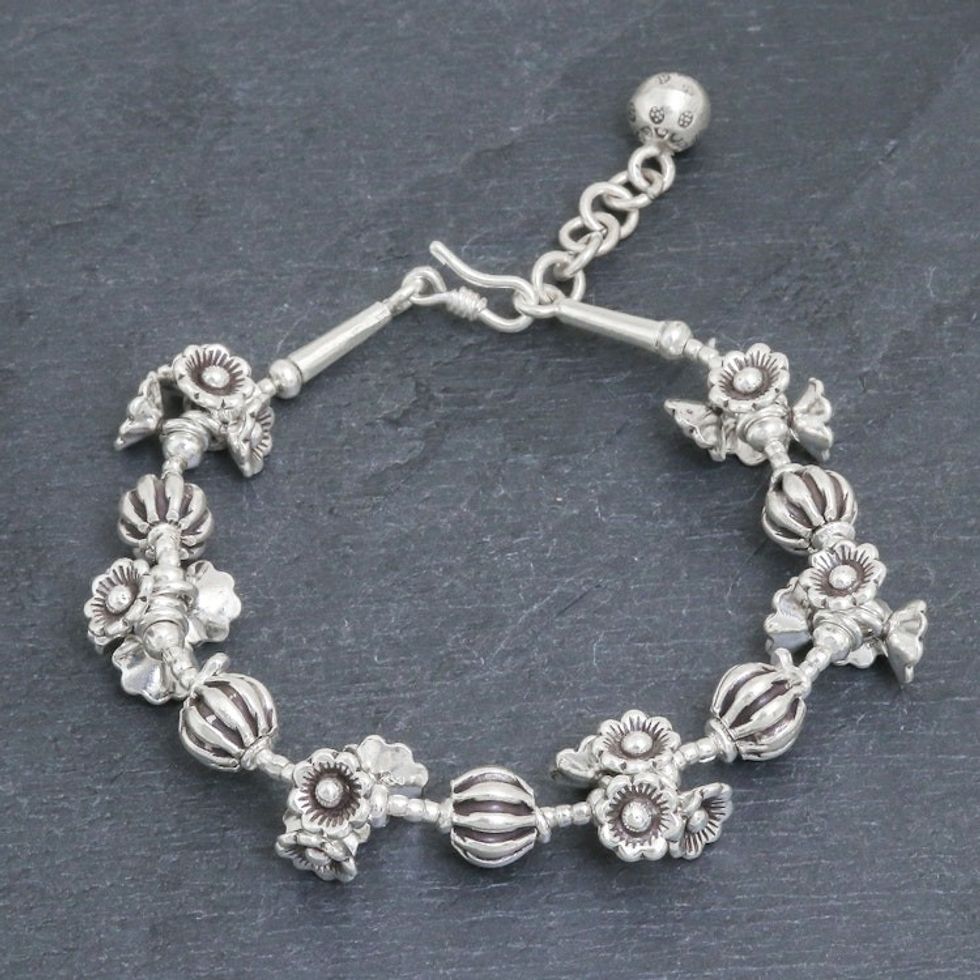 Silver Link Bracelet with Extender Chain from Thailand 'A Spin on Beauty'