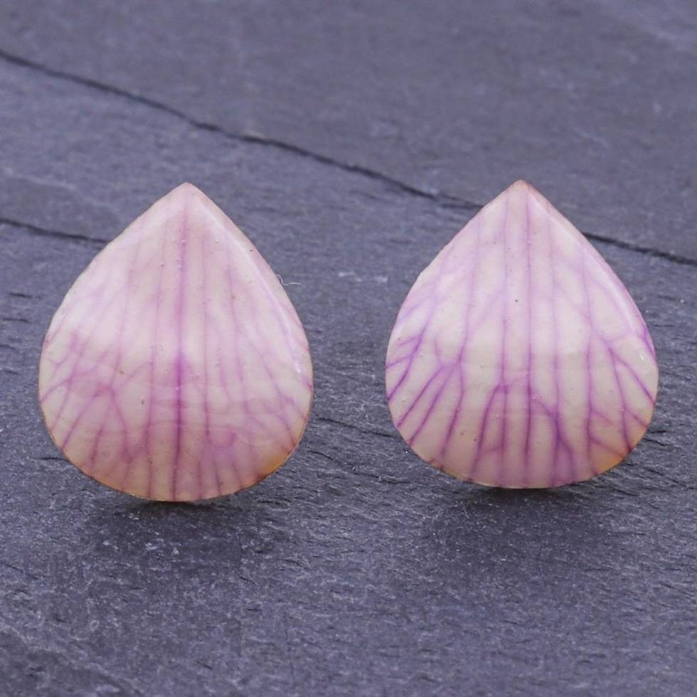 Hand Made Orchid Petal Button Earrings 'Orchid Kiss in Light Purple'