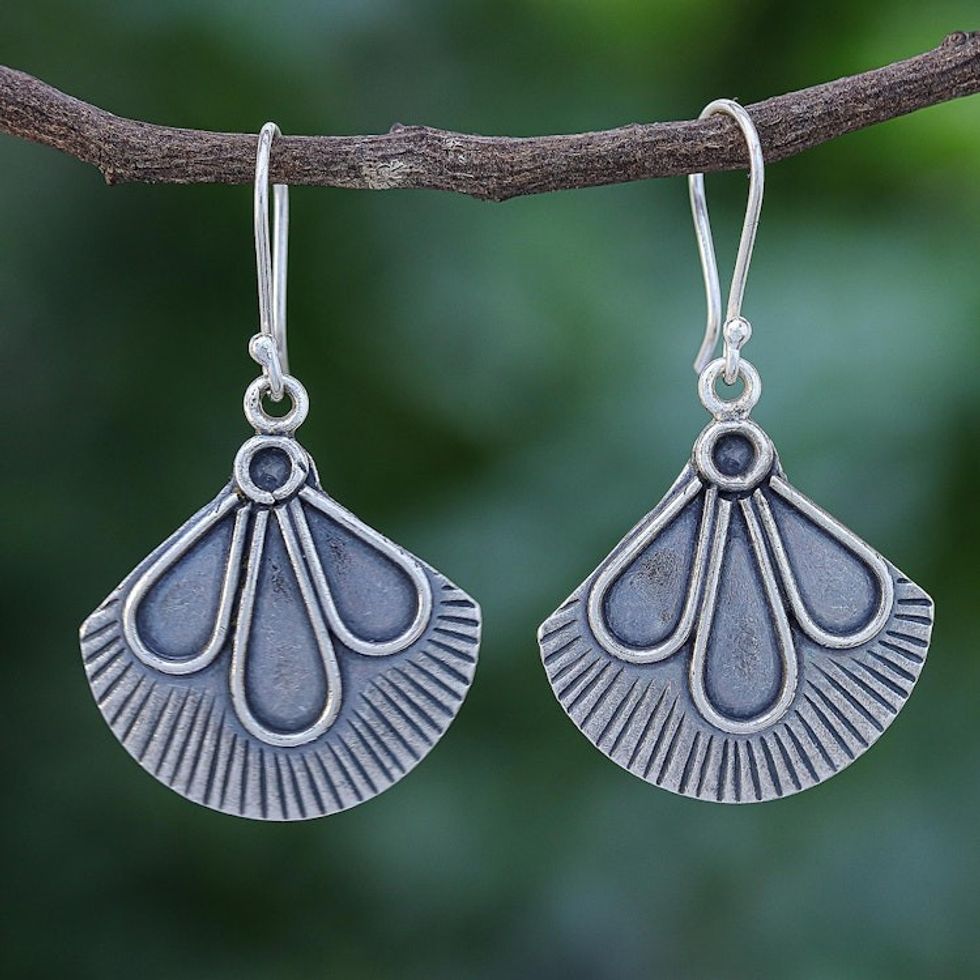Hand Crafted Sterling Silver Dangle Earrings from Thailand 'Sunny in Silver'