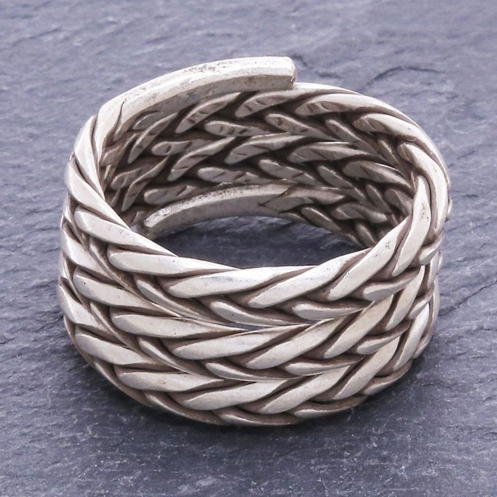 Artisan Crafted Sterling Silver Band Ring 'Weave and Spin'