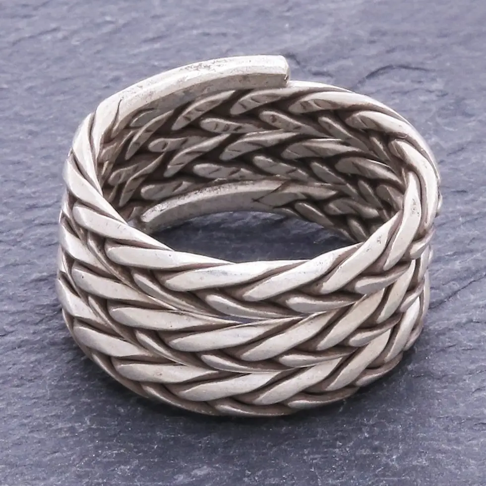 Artisan Crafted Sterling Silver Band Ring 'Weave and Spin'