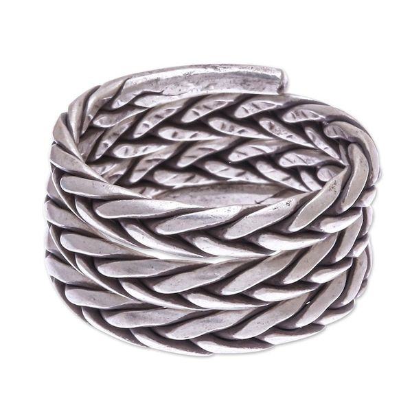 Alternate image for Artisan Crafted Sterling Silver Band Ring Weave and Spin