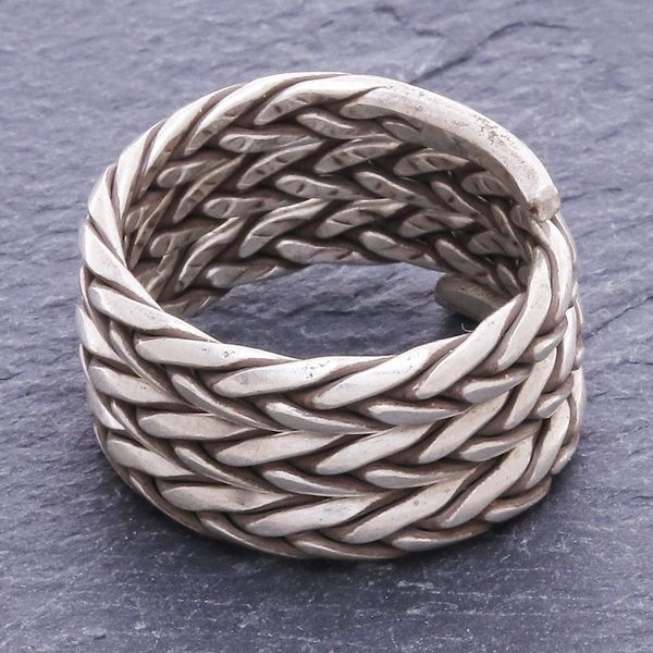 Alternate image for Artisan Crafted Sterling Silver Band Ring Weave and Spin