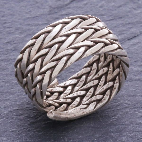 Alternate image for Artisan Crafted Sterling Silver Band Ring Weave and Spin