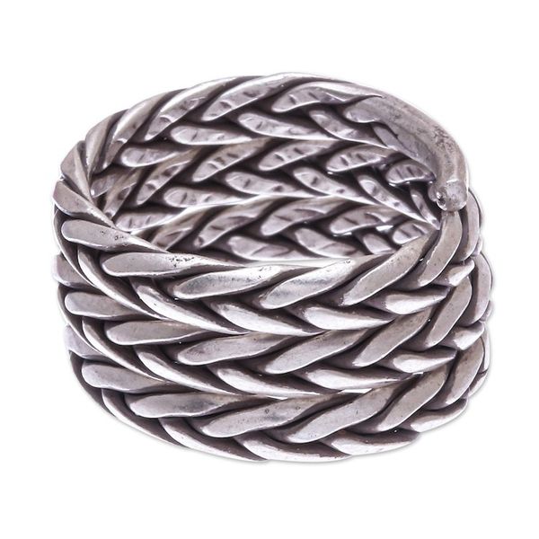 Alternate image for Artisan Crafted Sterling Silver Band Ring Weave and Spin