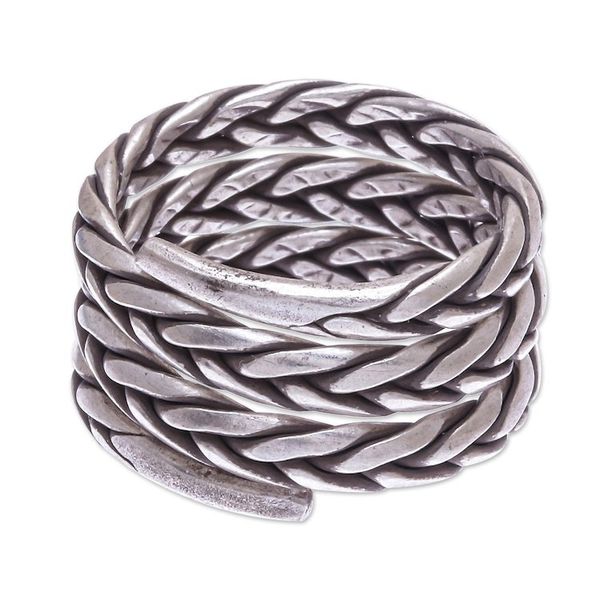 Alternate image for Artisan Crafted Sterling Silver Band Ring Weave and Spin