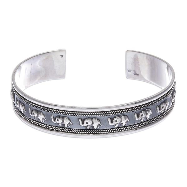 Alternate image for Sterling Silver Elephant-Themed Cuff Bracelet On Parade in Small