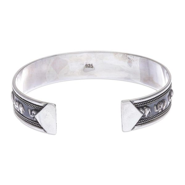 Alternate image for Sterling Silver Elephant-Themed Cuff Bracelet On Parade in Small