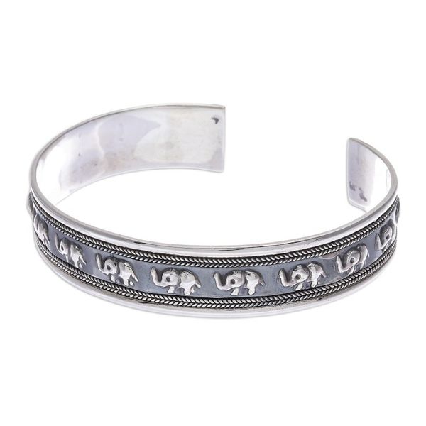 Alternate image for Sterling Silver Elephant-Themed Cuff Bracelet On Parade in Small