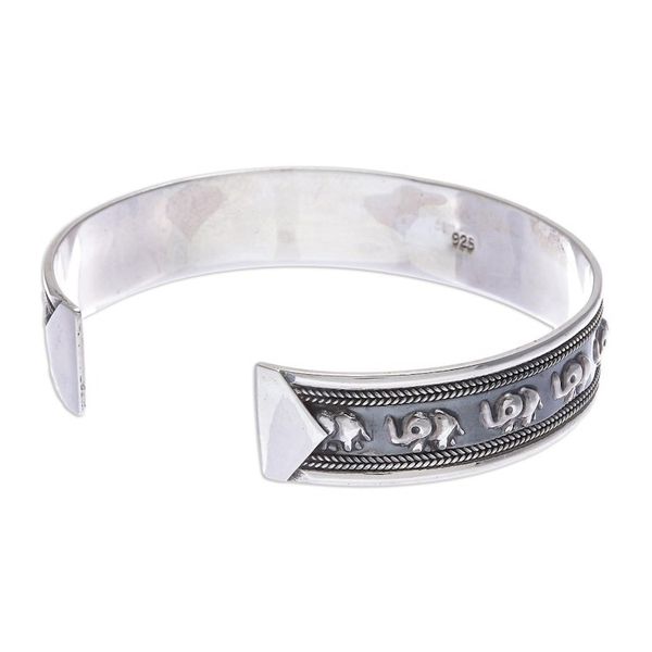 Alternate image for Sterling Silver Elephant-Themed Cuff Bracelet On Parade in Small