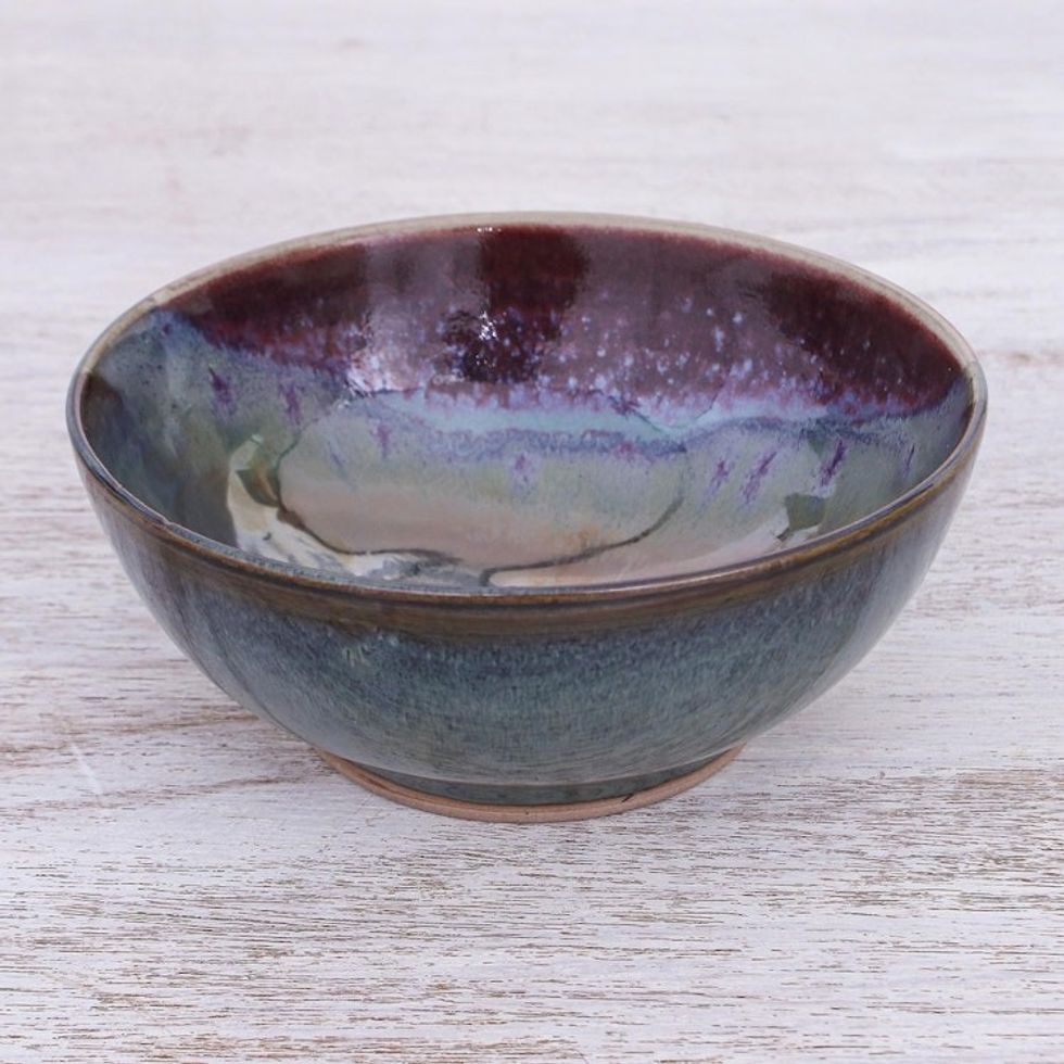 Thai Blue and Red Ceramic Cereal Bowl 'Happy Harvest'
