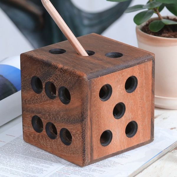 Alternate image for Hand Carved Raintree Wood Pen Holder from Thailand Creative Die