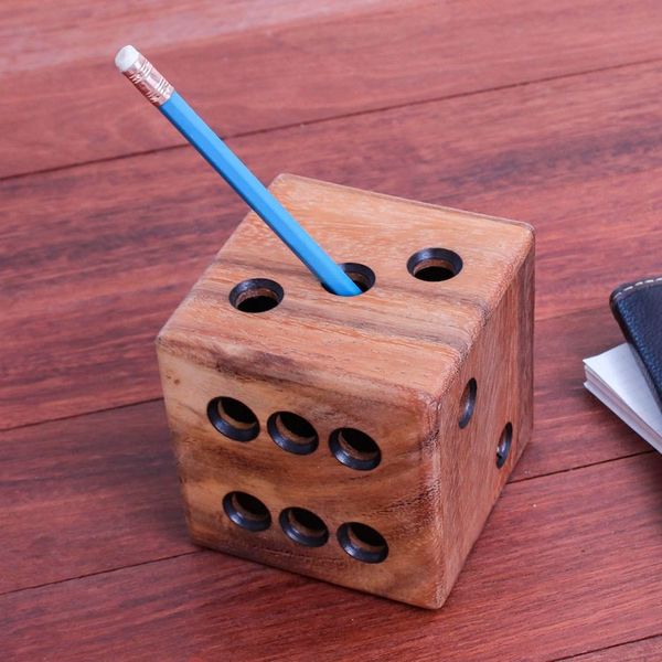 Alternate image for Hand Carved Raintree Wood Pen Holder from Thailand Creative Die