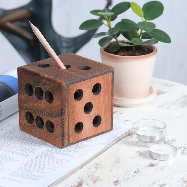 Alternate image for Hand Carved Raintree Wood Pen Holder from Thailand Creative Die