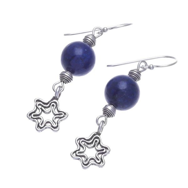 Alternate image for Lapis Lazuli Dangle Earrings with Star Motif Center Stage in Blue
