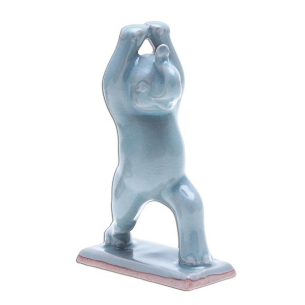 Alternate image for Hand Made Celadon Ceramic Elephant Yoga-Themed Figurine Elephant Warrior Pose
