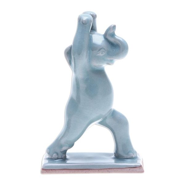 Alternate image for Hand Made Celadon Ceramic Elephant Yoga-Themed Figurine Elephant Warrior Pose
